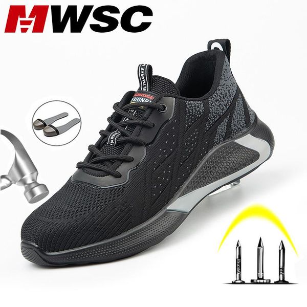 

boots mwsc safety work shoes for men all season breathable working steel toe cap indestructible construction sneakers, Black