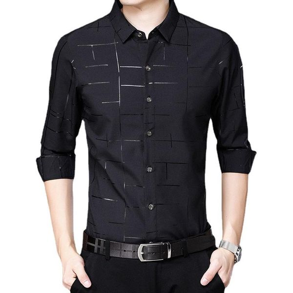 

men's casual shirts plaid long sleeve social busiess dress male streewear fashion jersey slim man fit print, White;black