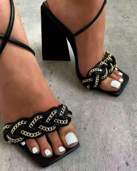 

sandals 2022 summer ladies shoes women luxury block heels party dress open toe square orange 42, Black