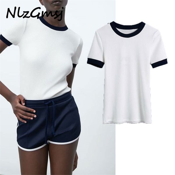 

t shirt women's - grils fashion knitted short sleeve casual roma cloth streetwear set lady slim ops 210628, White
