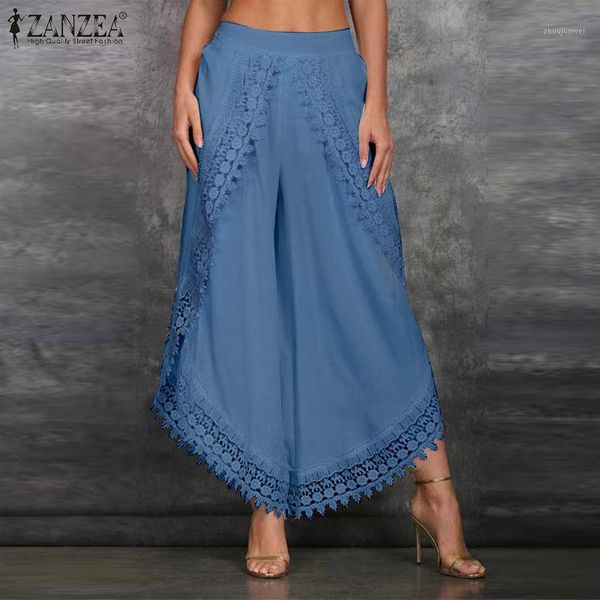

women's pants & capris women's fahion lady casual pant solid lace patchwork long trouser 2022 summer irregular high waist pantalon, Black;white