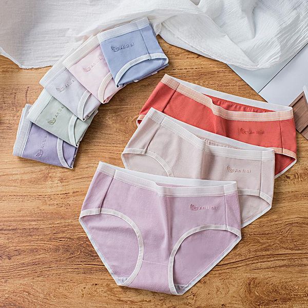 

women's panties l~2xl soft cotton briefs breathable low waist underpants print lingerie antibacterial underwear female intimates, Black;pink