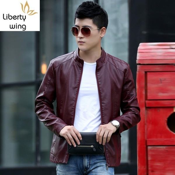 

men's fur & faux korean fashion zipper stand collar autumn winter jacket mens slim pu leather coat casual clothes for men outerwear, Black