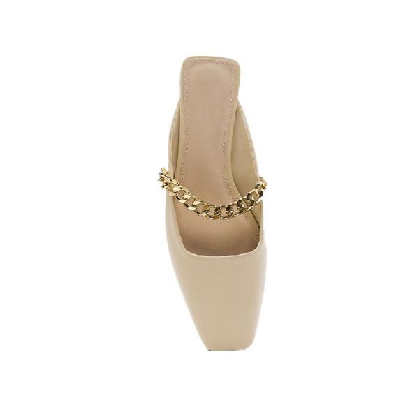 

mules female for shoes women 2021 ladies' slippers rivet square toe low flat basic fabric rubber slingbacks scandals metal, Black