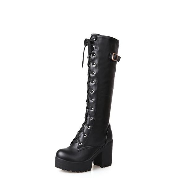 

boots 2021 plush size 34-43 high heels knee-high woman platform winter women's shoes add fur snow boot footwear, Black