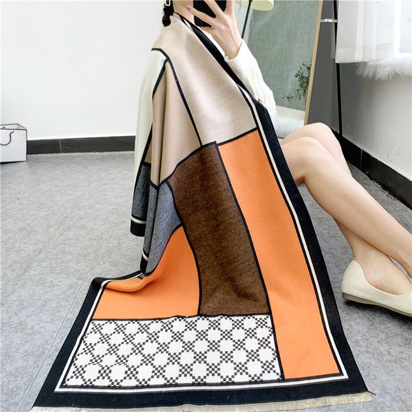 

tippet muffler scarf 2021 autumn and winter color matching double-sided jacquard cashmere imitation scarf korean temperament warm bib shawl, Blue;gray