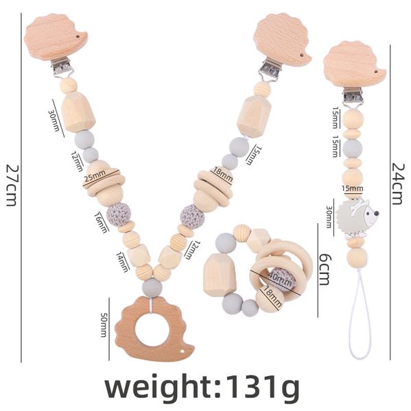 INS Baby Holz Schnuller Beißringe Halter Set Rrinaceus Earopaeus Form Perlen Kugel Design Gesundheitswesen Zahnen Training Säuglingsschnuller Anti-Drop-Kette über 3 Monate