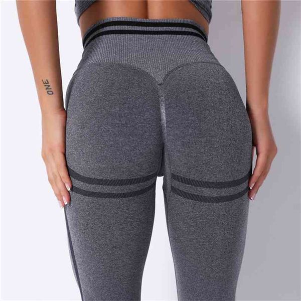 

stretchy gym skinny seamless leggings tummy control fitness pants high waist sport gym leggings running pants women 210913, Black