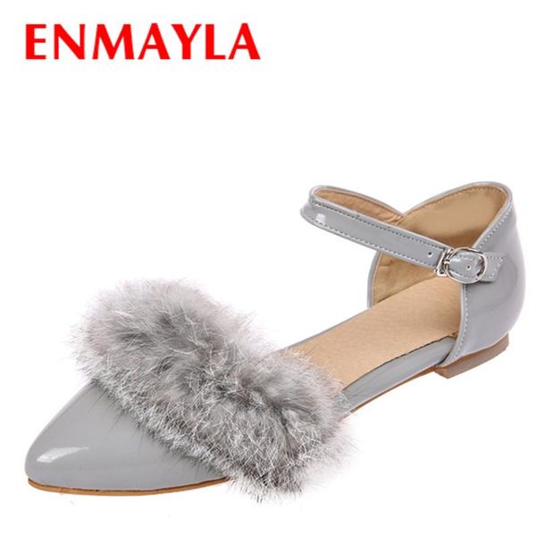 

women flats fur shoes ladies woman size 43 red sandals round toe, Black