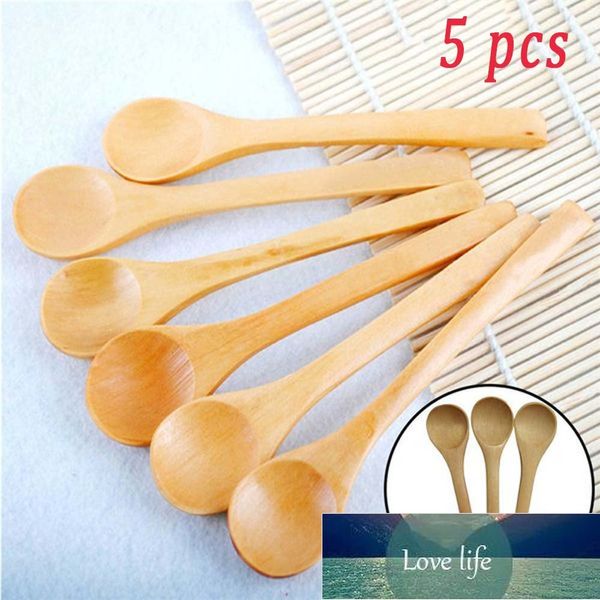 5 pcs Natural Pequeno Colher De Madeira Handmade Cabeça Redonda Colher De Café Sobremesa Colher Crianças Cutelaria 12.8 * 3 * 0.5cm