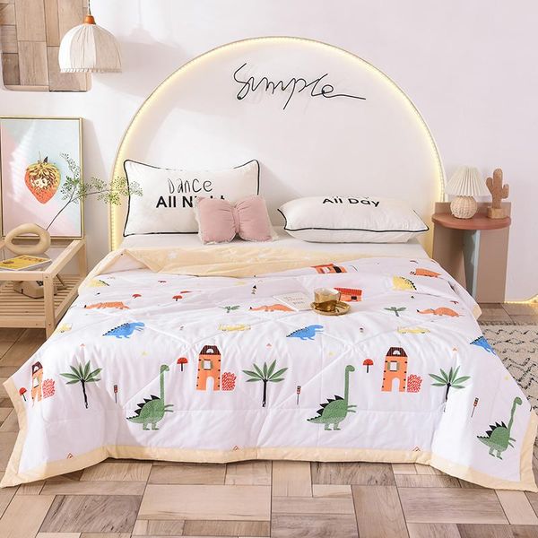 

comforters & sets summer cotton thin quilt soft breathable comfortable printed air-conditioning bedding travel cover blanket twin queen size