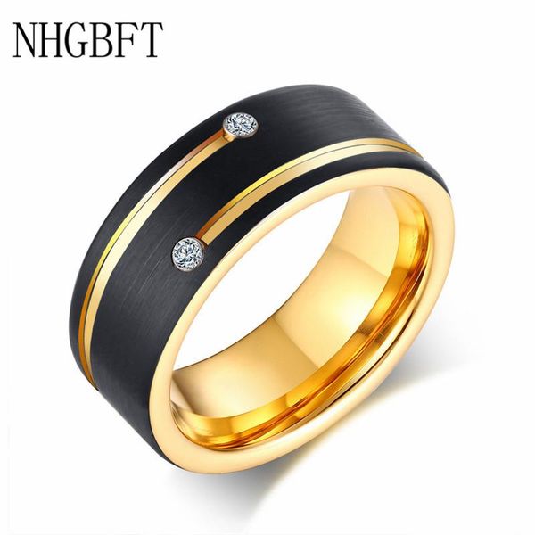 

wedding rings nhgbft black gold groove tungsten carbide ring for mens party, Slivery;golden