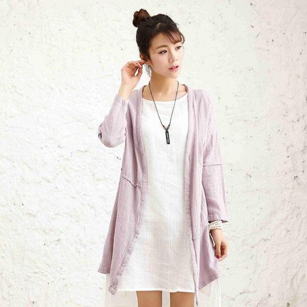 

women's blouses & shirts 2021 spring art simple loose women retro cotton linen plus size long sleeve blouse mori girl blusas cardigan, White