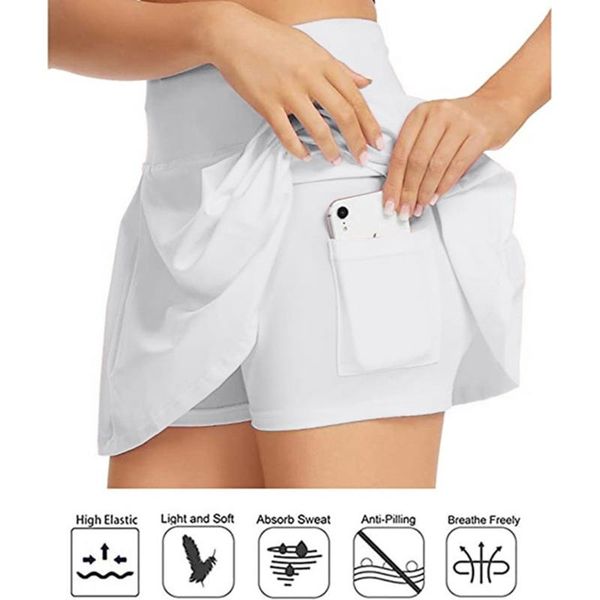 

women's shorts golf tennis skirts women girls high waist fitness pleated skater school a-line skirt gym with phone pocket, White;black
