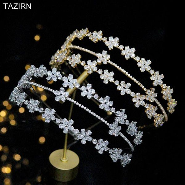

hair clips & barrettes 2021 silver gold zirconia headband for women ornament 3a cz flower headwear bridal crowns fashion wedding headdress, Golden;silver