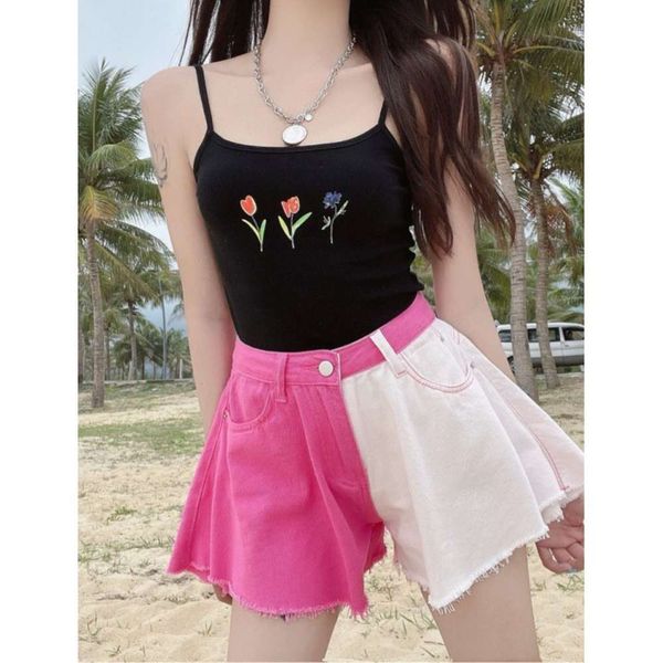 

elegant style color matching high waist summer pants, Blue