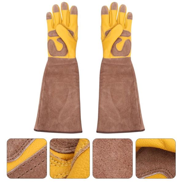 

1pair cut resistant cattle leather gardening protective (yellow) disposable gloves