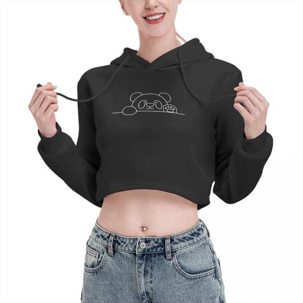 

women's hoodies & sweatshirts baby panda cat cropped hoodie autumn cute cartoon long sleeve hooded awesome shirt, Black
