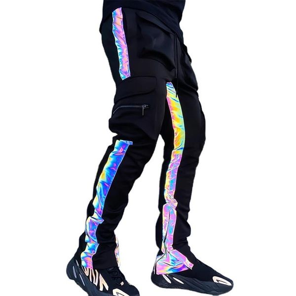 

willow 3 m reflective side classic sweatpants stripes hang down feeling straight zipper leisure tidal height pants countries men's, Black