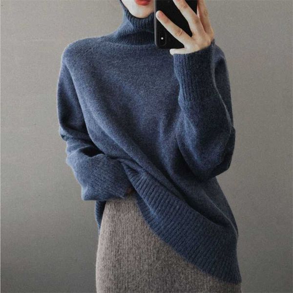 

yygegew cashmere autumn winter thick sweater pullover women long sleeve oversize high-neck basic chic knit sweater 211007, White;black
