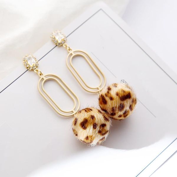 

dangle & chandelier lifefontier cute leopard plush ball drop earrings vintage gold color geometric alloy hanging for women jewelry, Silver