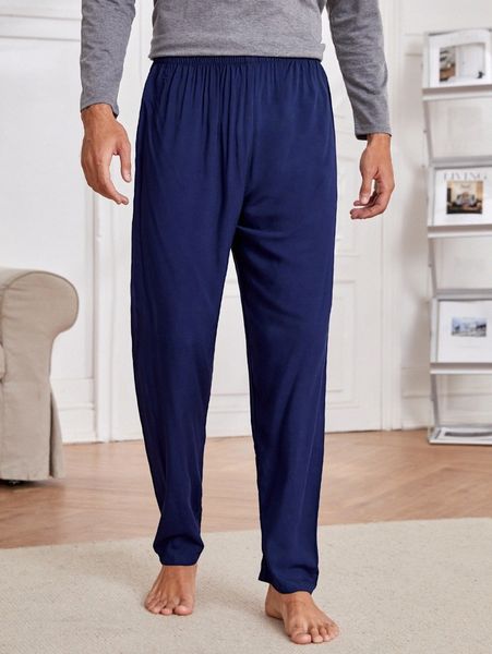 

men solid elastic waist lounge pants b4zs#, Black;brown