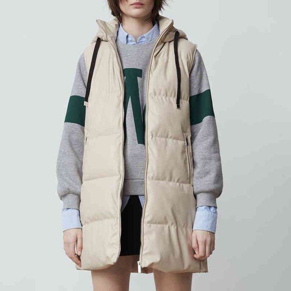 

women's vests malina long pu fashion spring autumn hooded pockets coats elegant beige casual a line female ladies kncz, Black;white