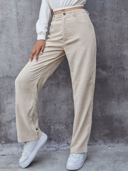 

high waist slant pockets corduroy pants d3p3#, Black;white