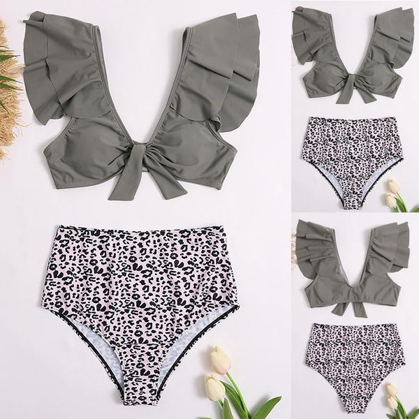 

women's swimwear women split swimsuit ruffles leopard print panties bathing suit beachwear summer beach wear bikini set, White;black