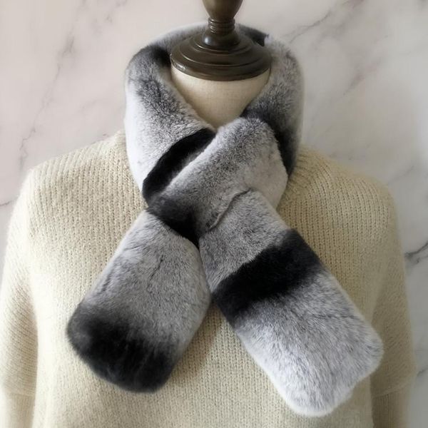 

scarves real rex fur scarf women chinchilla color natural sc0006, Blue;gray