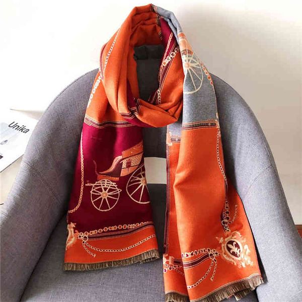 

shawl style autumn and winter imitation cashmere scarf women's double-sided color matching thickened warm, Blue;gray