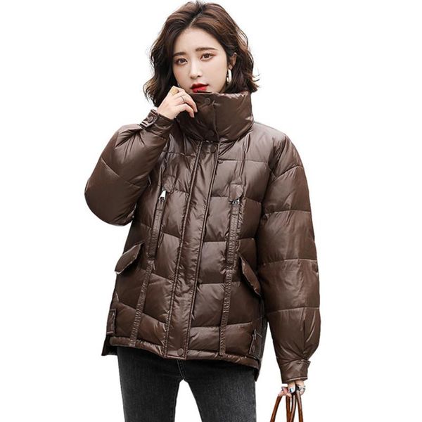 

women's down & parkas 2021 solid loose casual office lady fashion short glossy chic winter jacket stand collar parka coats female outwe, Black