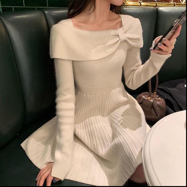 

knit women dress one piece korean spring long sleeve slim sweater casual elegant office female winter cute, Black;gray