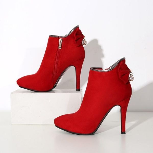 

boots women's short naked pointed high heels red shoes heel ankle, Black