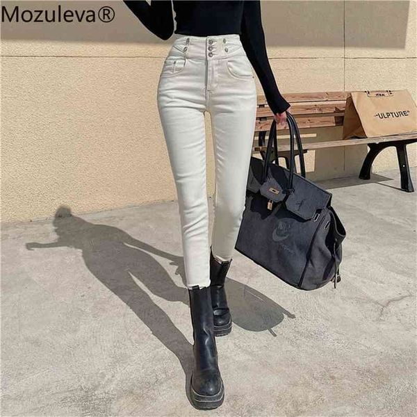 

spring high waist tassel ripped denim pant female trousers pencil women skinny pants white black jeans 210416, Blue