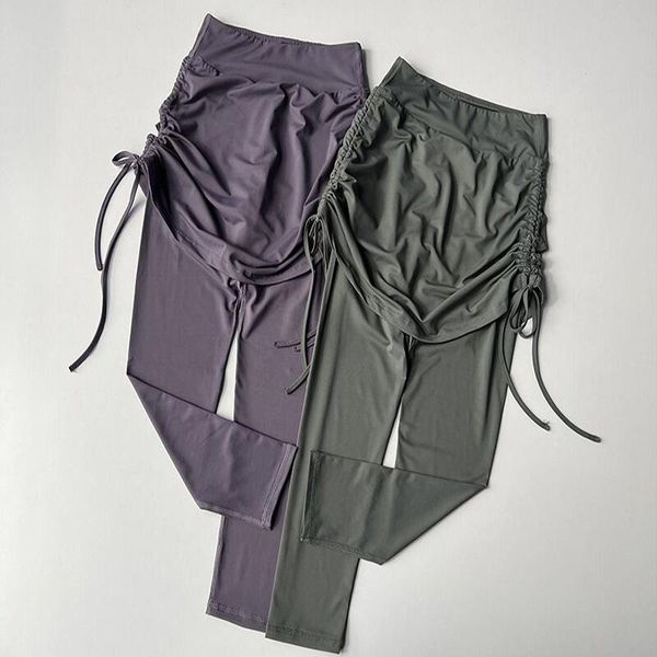 

yoga outfit fitness two pieces of skirt pants women high elastic hip lifting sports anti light drawstring waist leggings
