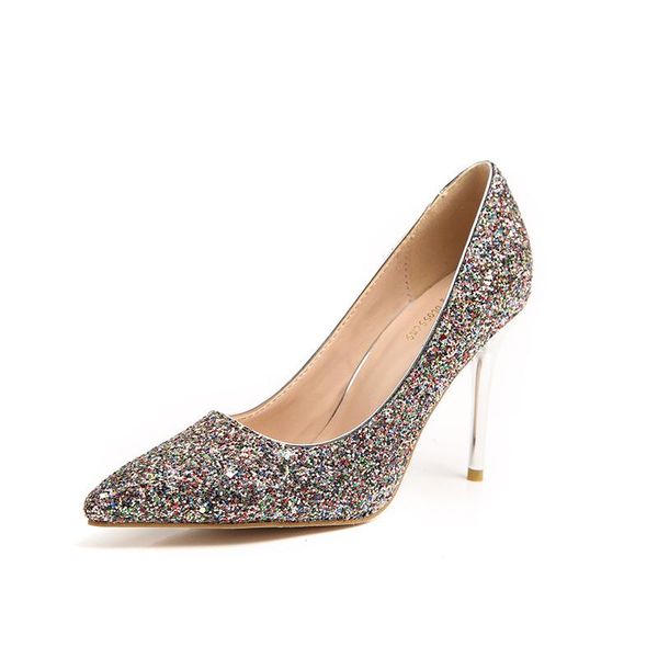 

women high heel pumps solid fashion party gold black shoes bling thin 9.5 cm slip on wedding heels brand ruideng dress