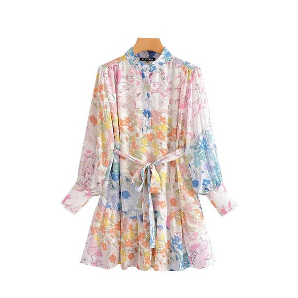

casual dresses women dress floral style print bow sashes mini 2021 fashion long sleeve beach vestidos, Black;gray