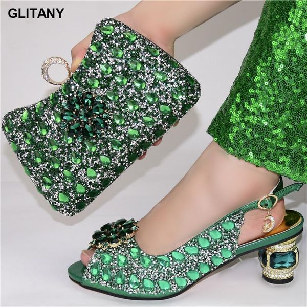 

latest design women summer autumn skid-proof square toe shoe fashion rhinestone woman shoes and purse set dress, Black