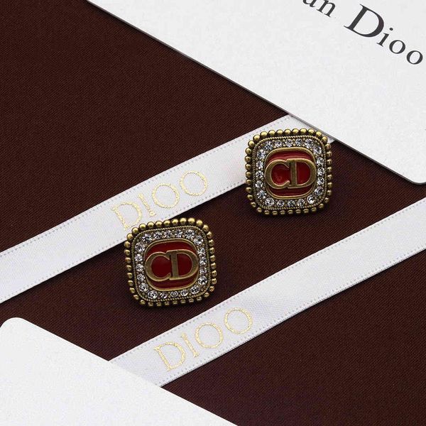 

2021 luxury designer jewelry letter earrings female net red temperament square diamond s925 silver needle earrings