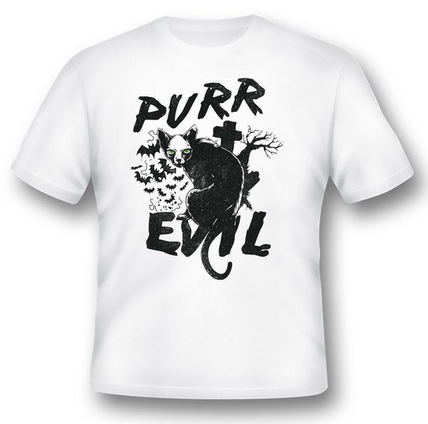 

purr evil cat halloween humor funny white or black tee, White;black