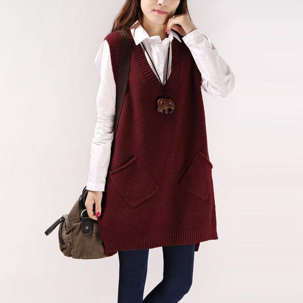 

women's vests 2021 woman sweater loose v-neck vest solid simple classic elegant female knitting ladies mid-length outwear sweaters h744, Black;white