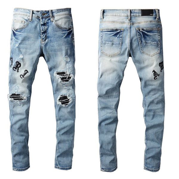 Jeans 2023 Hosen Hip-Hop Vaqueros Überlappung High Street Jeans Retro zerrissene Faltnähte Designer Motorradfahren Slim Größe 28~38ZREF