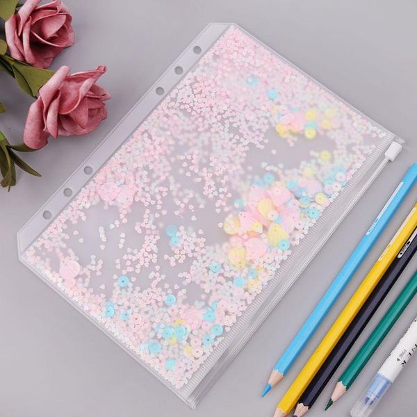 

notepads pink sequins storage zipper bag case a5 a6 divider planner accessories shake card for spiral notebook school supplies w91a, Purple;pink