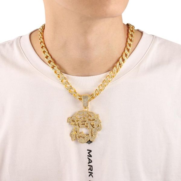 

pendant necklaces vintage religion hip-hop jesus head face cuban iced out necklace charm man women collar 50/46cm chain party jewelry gift, Silver