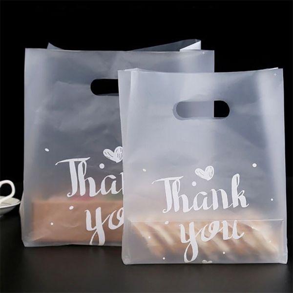 50PCS Danke Backen Geschenk Verpackung Plastiktüte mit Griff Brot Keks Tragbare Einkaufstaschen Party Geschenk Cookie Kuchen 210402