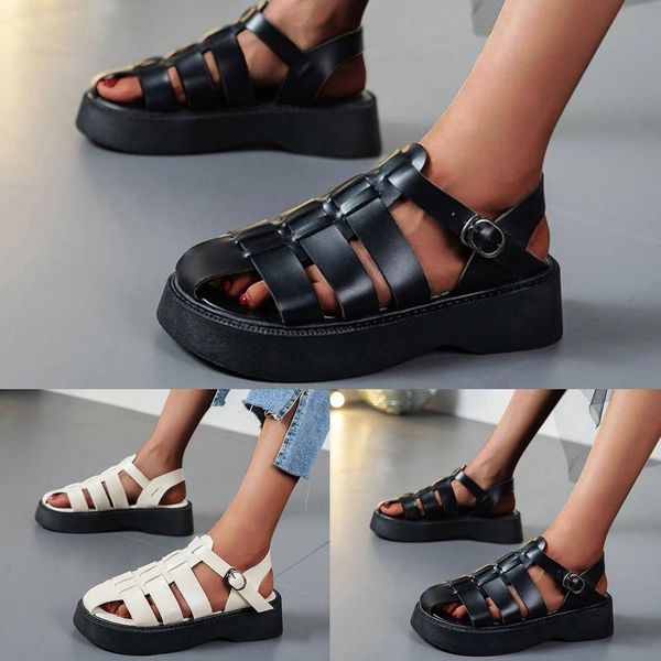 

sandals 2021 refreshing shoe sandal for ladies fashion big size platform roman baotou beach, Black