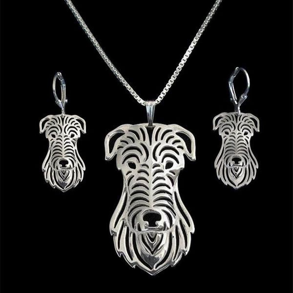 

earrings & necklace lovers' metal cutout scottish deerhound jewelry set for women alloy dog, Silver