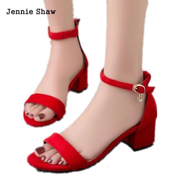 

sandalias cmodas verano para mujer, calzado de tacn medio, rojo, azul, talla 31 a 47, Black