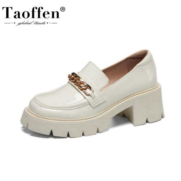 

dress shoes taoffen pumps women genuine leather platform thick heel fashion cool party footwear size 34-39, Black